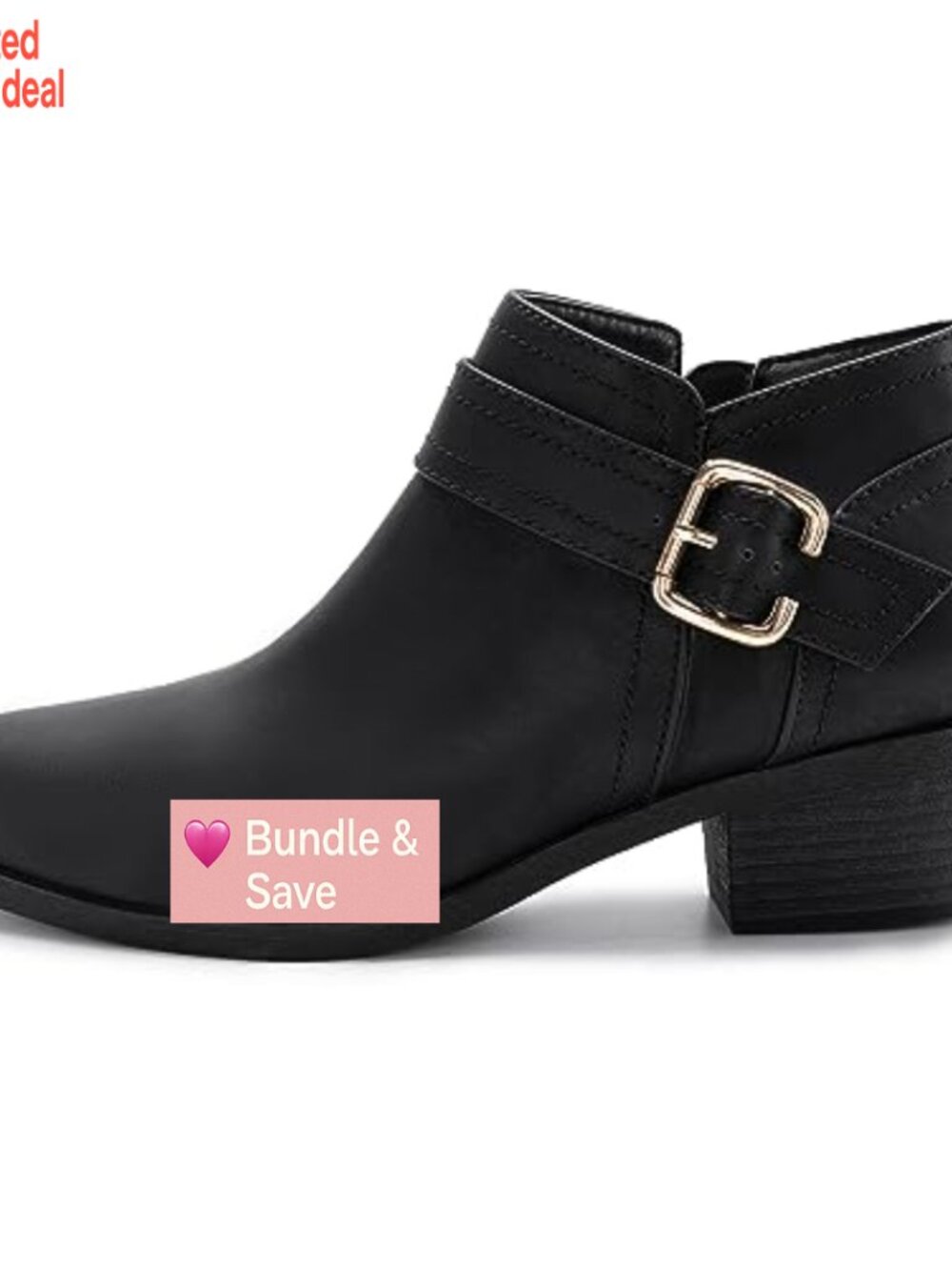 Chunky Low Heel Ankle Boots Pointed Toe Side Zipper Booties - Picture 3 of 7